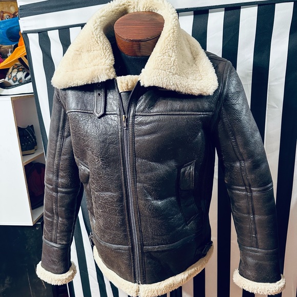 Vintage Aviator Bomber Type B-3 Style Shearling Leather Jacket - Picture 2 of 11
